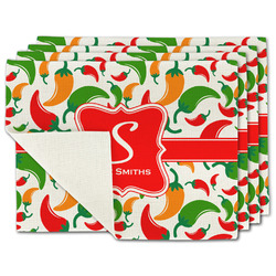 Colored Peppers Single-Sided Linen Placemat - Set of 4 w/ Name and Initial