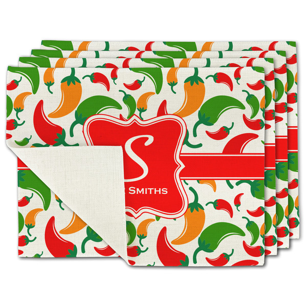 Custom Colored Peppers Single-Sided Linen Placemat - Set of 4 w/ Name and Initial
