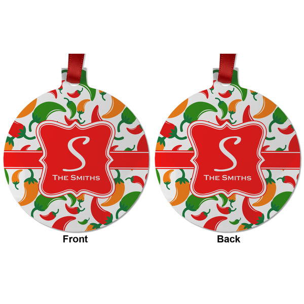 Colored Peppers Metal Ball Ornament - Front and Back