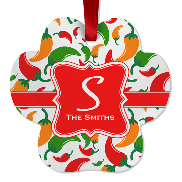 Custom Colored Peppers Metal Paw Ornament - Double Sided w/ Name and Initial