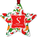 Colored Peppers Metal Star Ornament - Double Sided w/ Name and Initial