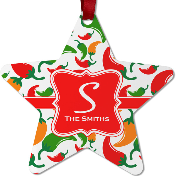 Custom Colored Peppers Metal Star Ornament - Double Sided w/ Name and Initial
