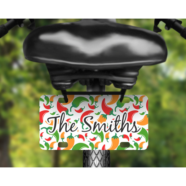 Colored Peppers Mini License Plate on Bicycle