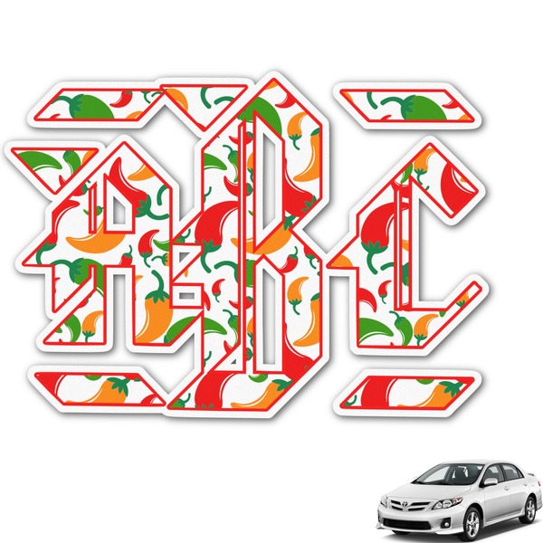 Custom Colored Peppers Monogram Car Decal (Personalized)