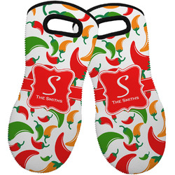 Colored Peppers Neoprene Oven Mitts - Set of 2 w/ Name and Initial