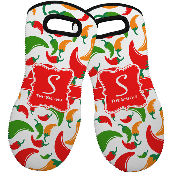 Custom Colored Peppers Neoprene Oven Mitts - Set of 2 w/ Name and Initial