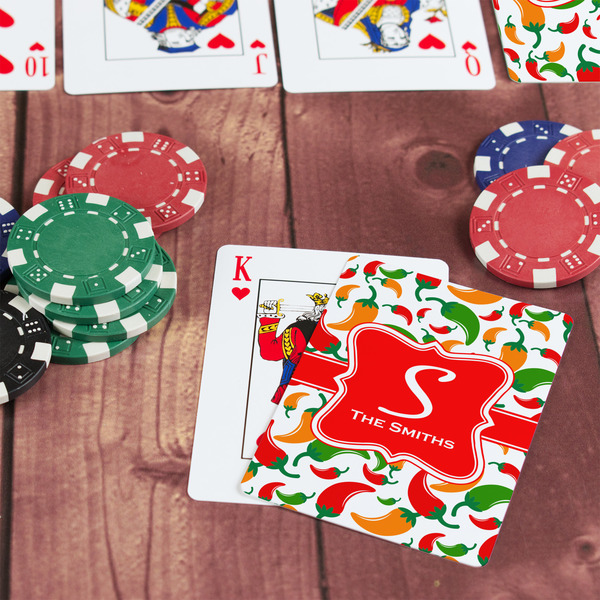 Colored Peppers On Table with Poker Chips
