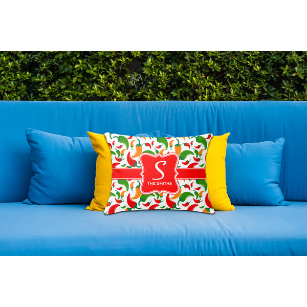 Colored Peppers Outdoor Throw Pillow  - LIFESTYLE (Rectangular - 20x14)