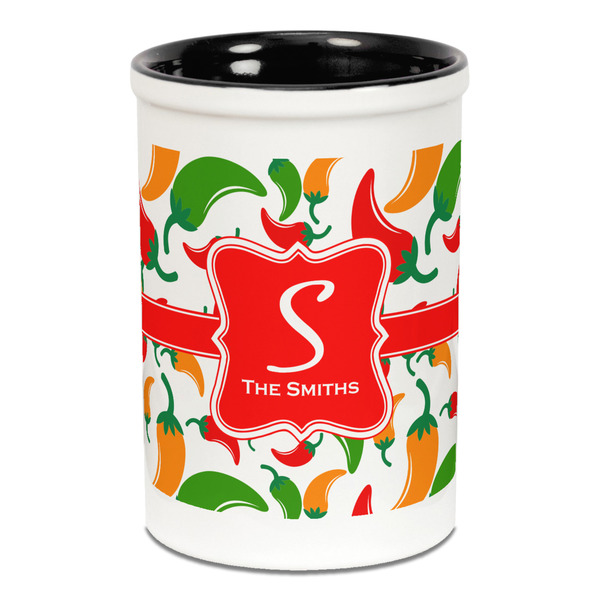 Custom Colored Peppers Ceramic Pencil Holders - Black