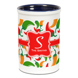 Colored Peppers Ceramic Pencil Holders - Blue