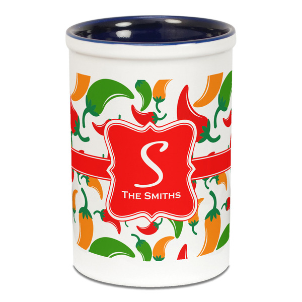 Custom Colored Peppers Ceramic Pencil Holders - Blue