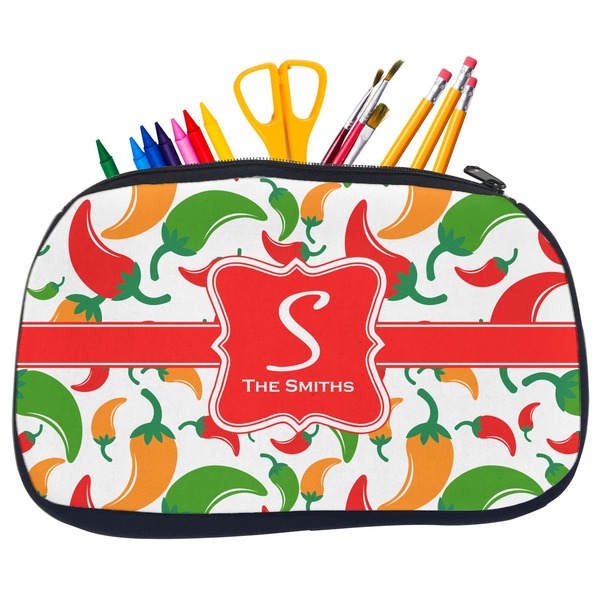 Custom Colored Peppers Neoprene Pencil Case - Medium w/ Name and Initial