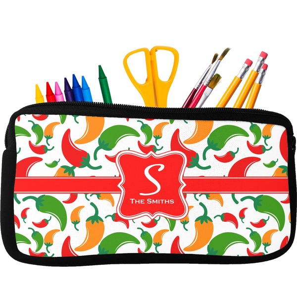 Custom Colored Peppers Neoprene Pencil Case - Small w/ Name and Initial