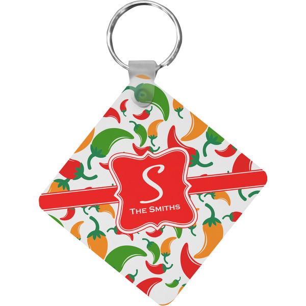Custom Colored Peppers Diamond Plastic Keychain w/ Name and Initial