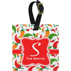 Colored Peppers Plastic Luggage Tag - Square w/ Name and Initial