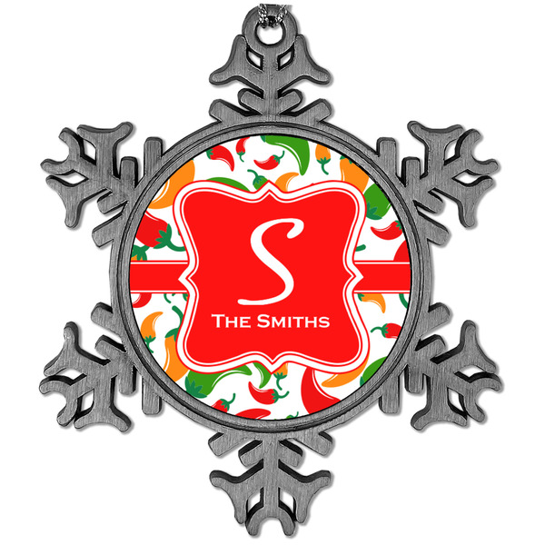 Custom Colored Peppers Vintage Snowflake Ornament (Personalized)