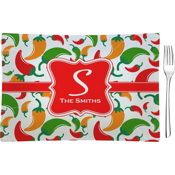 Custom Colored Peppers Rectangular Glass Appetizer / Dessert Plate - Single or Set (Personalized)