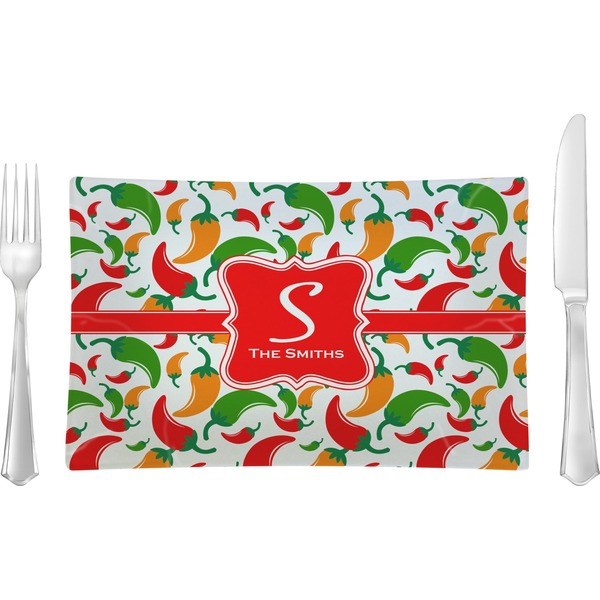 Custom Colored Peppers Rectangular Glass Lunch / Dinner Plate - Single or Set (Personalized)