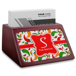 Colored Peppers Red Mahogany Business Card Holder (Personalized)