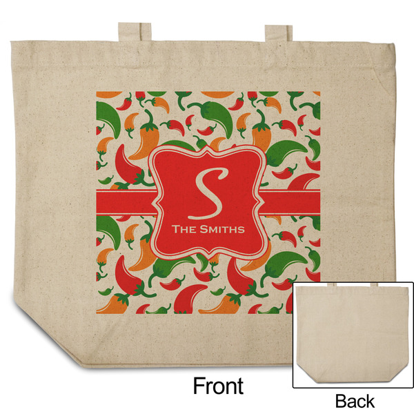 Colored Peppers Reusable Cotton Grocery Bag - Front & Back View