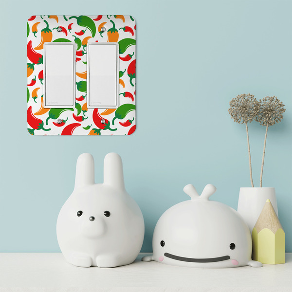 Colored Peppers Rocker Light Switch Covers - Double - IN CONTEXT