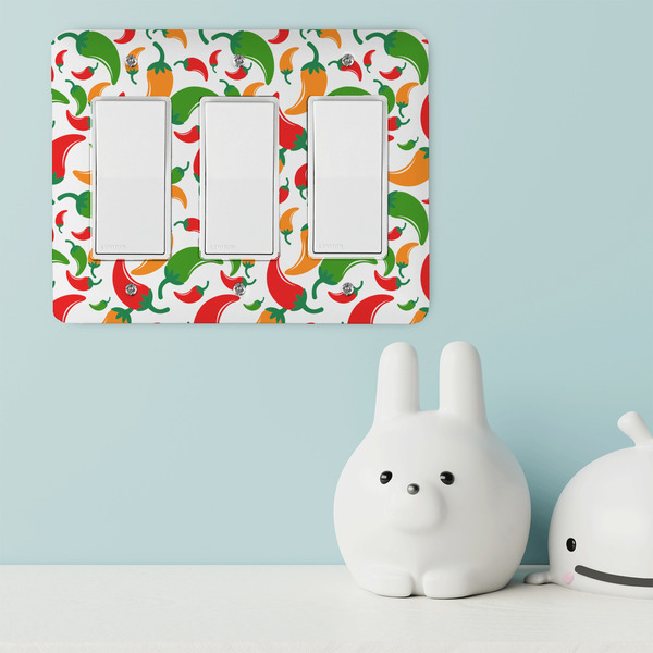 Colored Peppers Rocker Light Switch Covers - Triple - IN CONTEXT