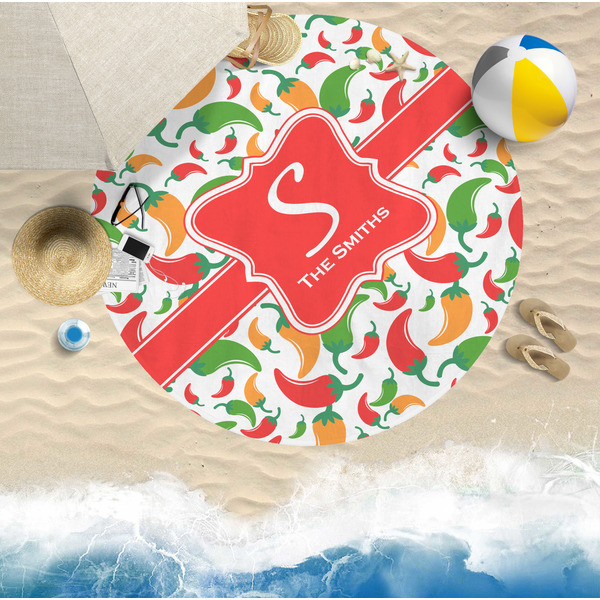 Colored Peppers Round Beach Towel Lifestyle