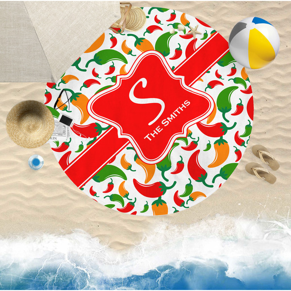 Colored Peppers Round Beach Towel Lifestyle