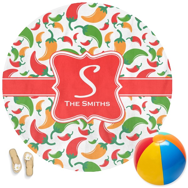 Custom Colored Peppers Round Beach Towel (Personalized)