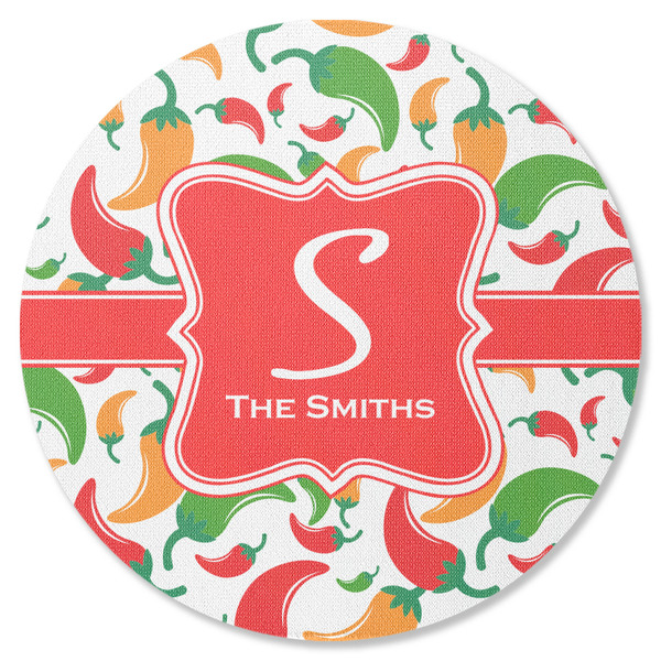 Custom Colored Peppers Round Rubber Backed Coaster (Personalized)