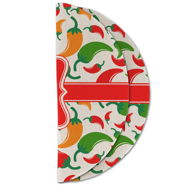 Colored Peppers Round Linen Placemats - HALF FOLDED (double sided)