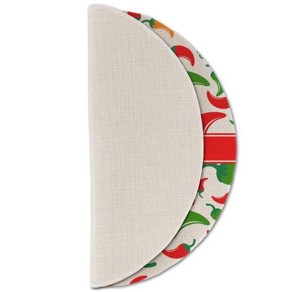 Colored Peppers Round Linen Placemats - HALF FOLDED (single sided)