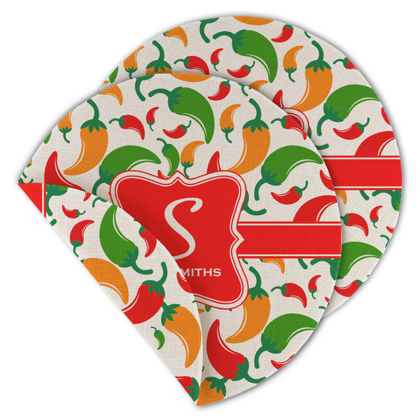 Custom Colored Peppers Round Linen Placemat - Double Sided (Personalized)