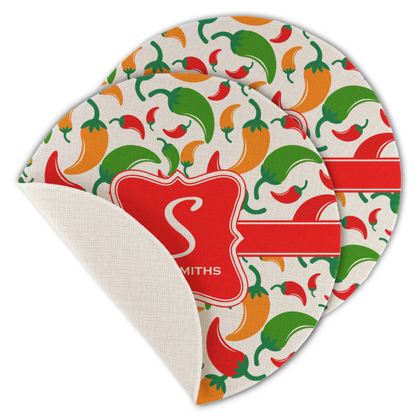 Custom Colored Peppers Round Linen Placemat - Single Sided - Set of 4 (Personalized)