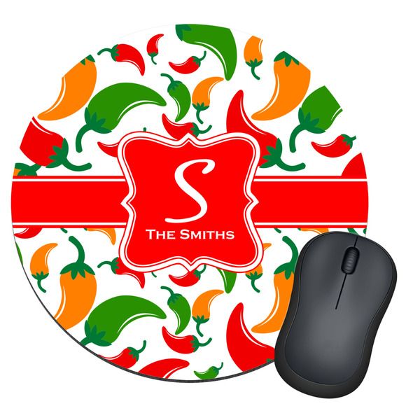 Custom Colored Peppers Round Mouse Pad (Personalized)