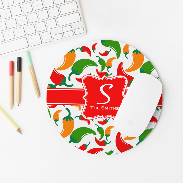 Colored Peppers Round Mousepad - LIFESTYLE 2