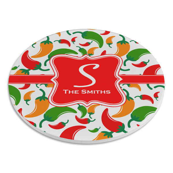 Colored Peppers Round Stone Trivet - Angle View