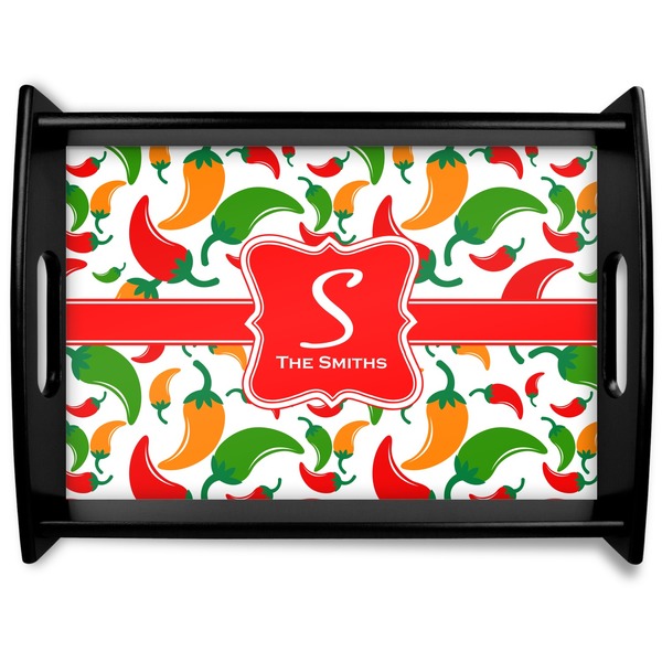 Custom Colored Peppers Black Wooden Tray - Large (Personalized)