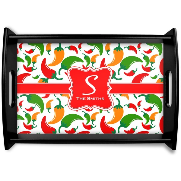 Custom Colored Peppers Black Wooden Tray - Small (Personalized)