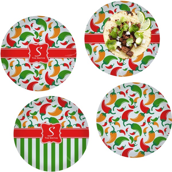 Custom Colored Peppers Set of 4 Glass Lunch / Dinner Plate 10" (Personalized)