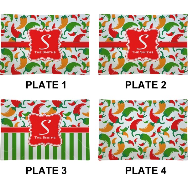 Colored Peppers Set of Rectangular Appetizer / Dessert Plates (Approval)