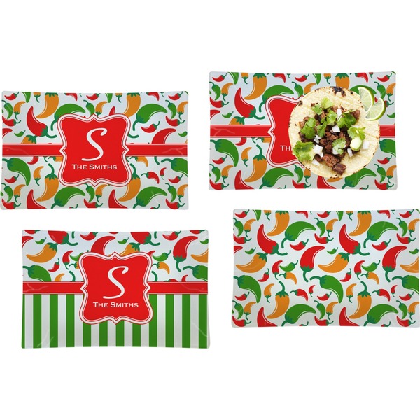 Custom Colored Peppers Set of 4 Glass Rectangular Lunch / Dinner Plate (Personalized)