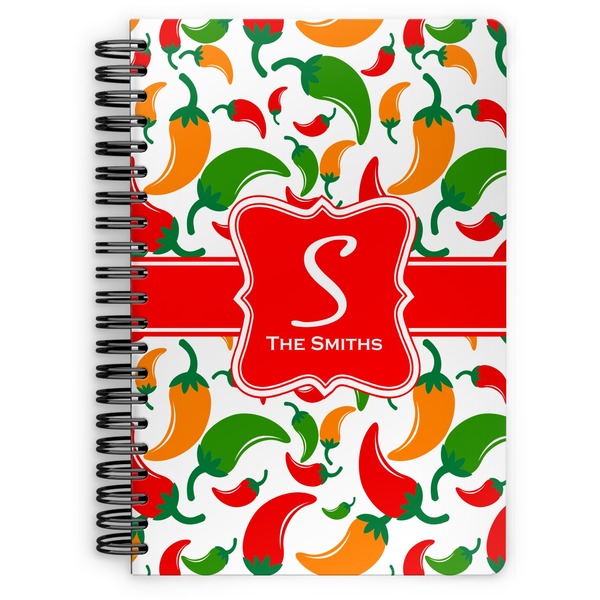 Custom Colored Peppers Spiral Notebook - 7x10 w/ Name and Initial