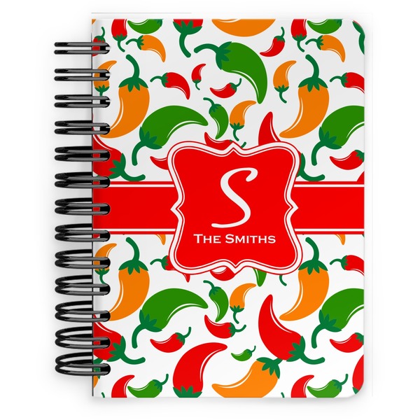 Custom Colored Peppers Spiral Notebook - 5x7 w/ Name and Initial