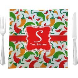 Colored Peppers 9.5" Glass Square Lunch / Dinner Plate- Single or Set of 4 (Personalized)