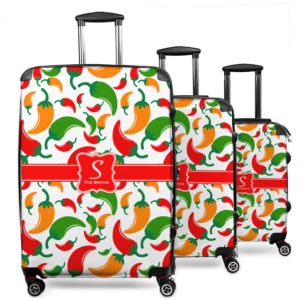 Custom Colored Peppers 3 Piece Luggage Set - 20" Carry On, 24" Medium Checked, 28" Large Checked (Personalized)
