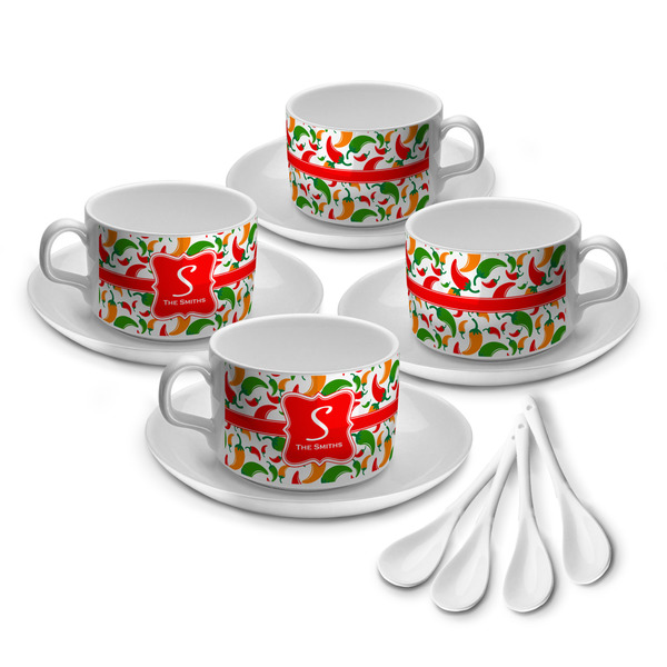 Custom Colored Peppers Tea Cup - Set of 4 (Personalized)