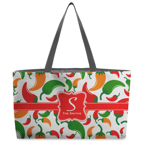 Custom Colored Peppers Beach Totes Bag - w/ Black Handles (Personalized)