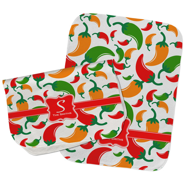 Custom Colored Peppers Burp Cloths - Fleece - Set of 2 w/ Name and Initial