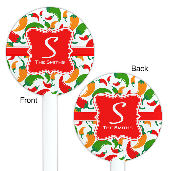 Colored Peppers White Plastic 5.5" Stir Stick - Double Sided - Round - Front & Back